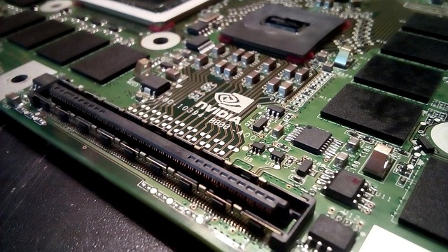 엔비디아 GPU 회로기판 클로즈업. 자료사진