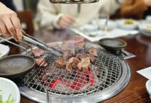 숯불 석쇠에 올려 굽는 한우 구이, 언양불고기 참숯구이 자료사진