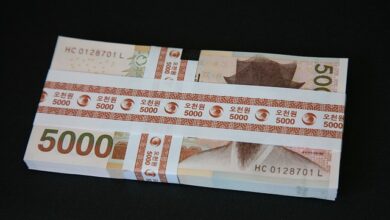 한국은행권 5,000원권 지폐 뭉치, 원/달러 환율 하락 자료사진